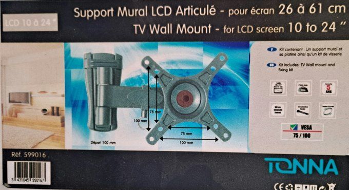 Support TV mural articulé pour écran plat LCD 26 à 61 cm tonna 599016